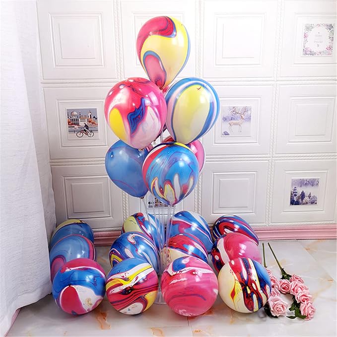 Rainbow Tie Dye Balloons 100PCS 12 Inch Agate Marble Latex Swirl Balloons For Tie Dye Birthday Party Supplies,Candyland,Bachelorette,Fun Hippie Party Decorations(Color Clouds)
