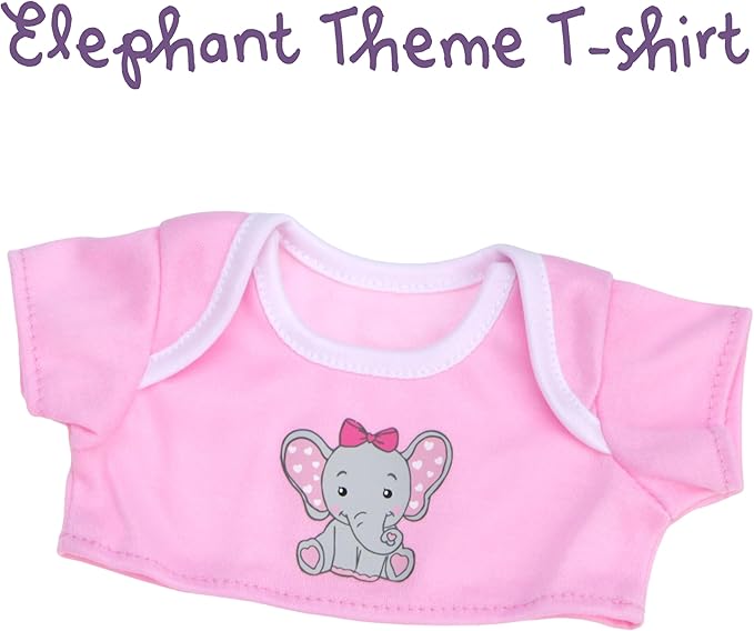 JC Toys Baby Girl 4-Piece Layette Set with Elephant Design, Pink and White, Includes T-Shirt, Cap, Booties and Diaper Made for Dolls 12"-14" Long