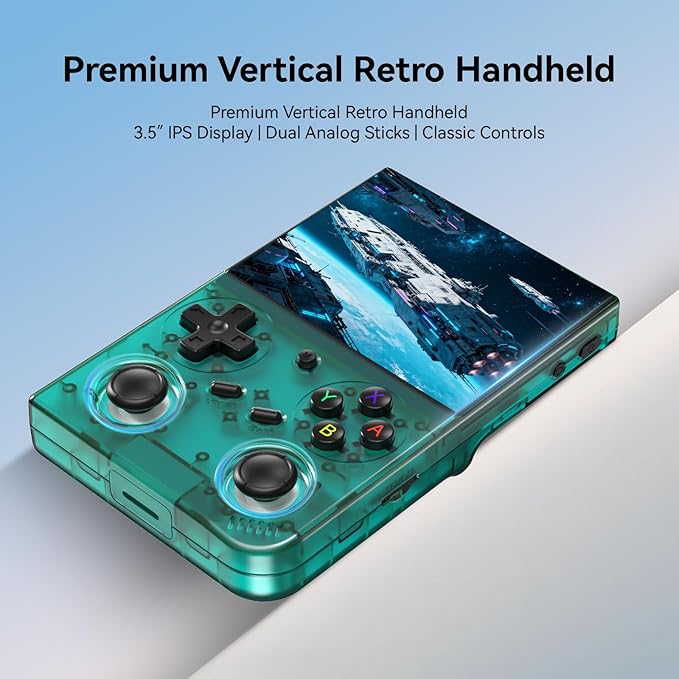 RG35XX Pro - Retro Handheld Game Console, 3.5-Inch IPS Screen, Linux OS, 64GB Card, 3200mAh Battery, WiFi & Bluetooth, HDMI Output, Includes Screen Protector & Keychain (Transparent Teal)