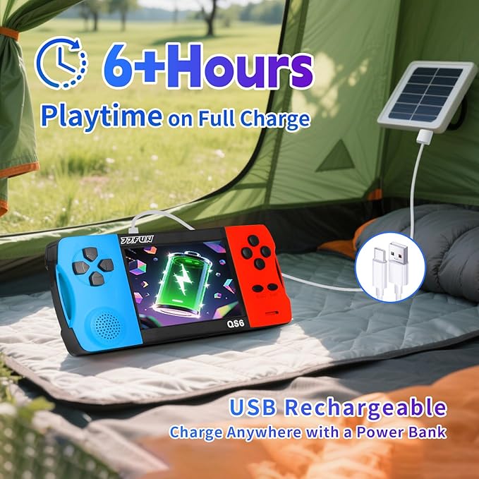 Handheld Game Console for Kids 3.5" IPS Large Screen Rechargeable,Preloaded 216 Video Games ,Arcade Electronic Toy Birthday Xmas Present for Girls—BlueRed