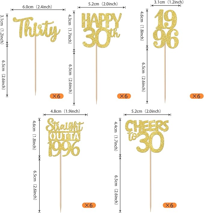 30PCS Straight Outta 1996 Cupcake Toppers Gold Glitter Thirty Happy 30th Birthday Cupcake Picks Cheers to 30 Years Cake Decorations for 30th Birthday Anniversary Party Decoration Supplies
