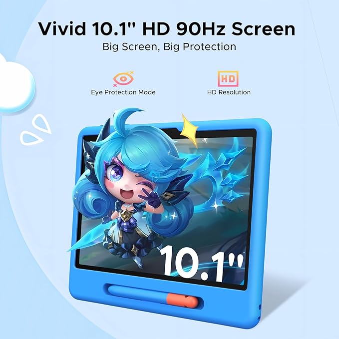 P10 Kids Tablet for Ages 3-7, Android 16 Tablet, Gemini AI, 10 Inch Tablets, 90Hz, 32GB RAM+64GB ROM, 7000mAH, 5G WiFi, Face ID, Kids Tablets with case,Includes a Child Protective case and Pen