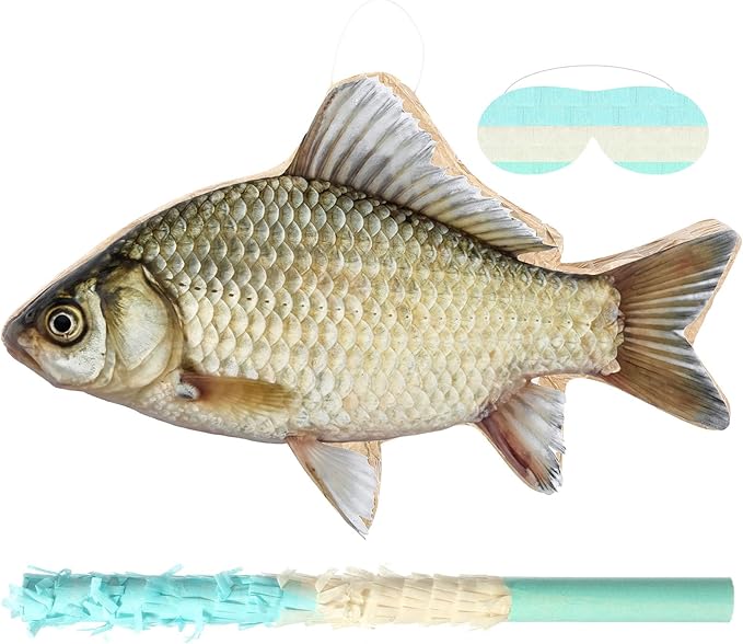 Aoriher Gone Fishing Piñata Fishing Birthday Piñata Little Fisherman Piñata Summer Fish Piñata with Bat and Stick for Summer Birthday Retirement Barbecue Party Game Supplies Decoration