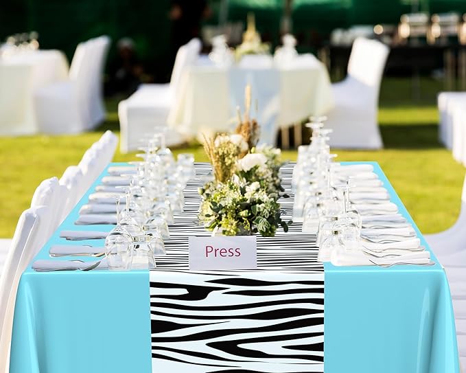 Buryeah 3 Pcs Zebra Tablecloth Zebra Print Plastic Table Cloth Disposable Tablecloth Animal Safari Table Cover 54 x 108'' for Baby Shower Wedding Birthday Party Decorations Supplies (Blue)