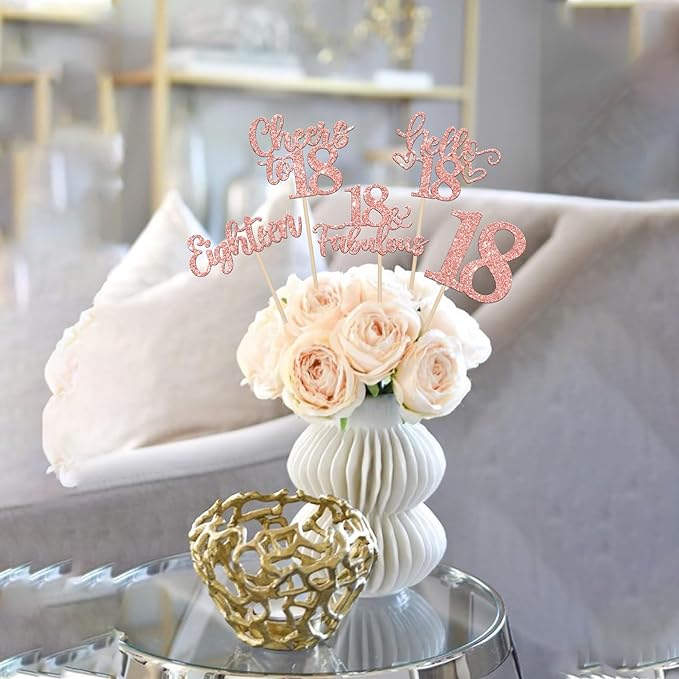 15PCS Happy 18th Birthday Centerpiece Sticks Eighteen Hello 18 Cheers to 18 Table Flower Centerpieces Sticks Happy 18 Fabulous Floral Decorations for 18th Birthday Party Centerpieces Rose Gold