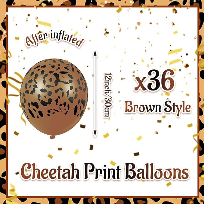 Gejoy 36 Pcs Cheetah Balloons Leopard Print Balloons 12 Inch Spots Latex Leopard Jungle Animal Decorations for Cheetah Zoo Theme Birthday Party Supplies (Dark Brown)