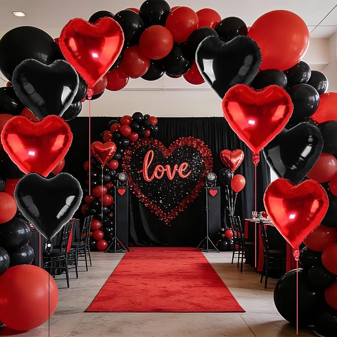 NOVWANG 18pcs Red Black Heart Balloons, 18 Inch Red and Black Heart Shape Foil Balloons Party Decorations for Valentines Birthday Wedding Party Decorations Supplies