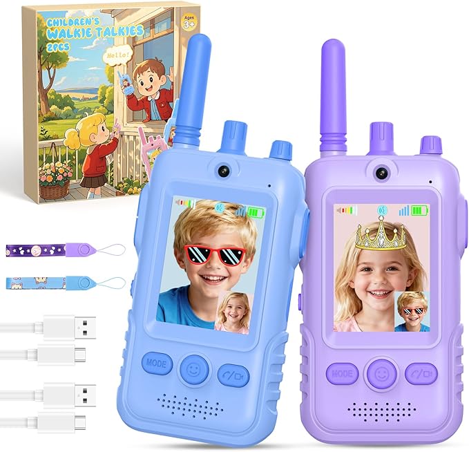 Walkie Talkies for Kids Video Toys, 2Pack Rechargeable Video Intercom Kids Walkies Talkies with 2.0" IPS Screen & Long Range, Outdoor Christmas Birthday Gifts for Boys Girls 3-12 Year Old