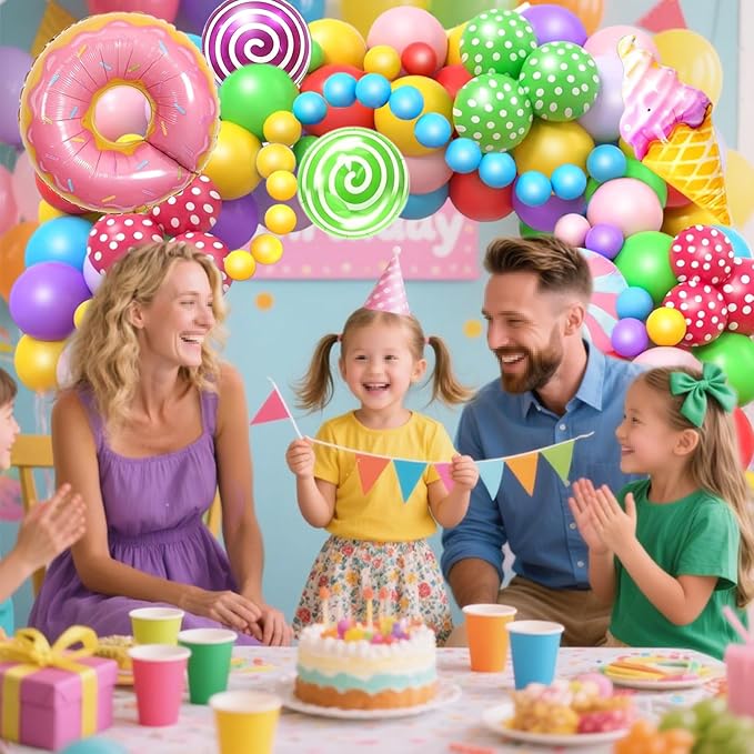 Birthday Decorations for Girl ,Sweet Birthday Party Decorations ,Lollipop Foil Balloon , Donuts Ice Cream Candy Balloons Garland kit for Girl Boy Castle Lollipop Supplies