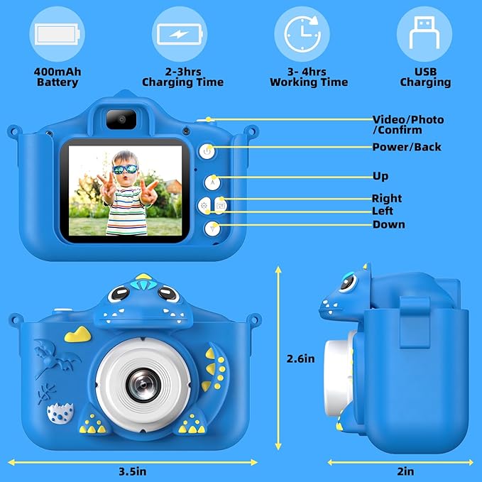 Kids Camera for Girls Boys Toddlers Childrens Age 3-8 Digital Selfie with 64GB Card for Son Daughter Grandson Granddaughter Christmas Birthday Gifts
