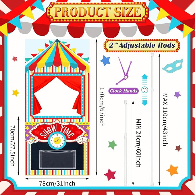 VitalCozy Doorway Puppet Theater with 2 Adjustable Rods Fits in Most Doorways 67 x 31 Inch Foldable Hanging Puppet Show Theater for Christmas Holiday Home (Circus Style)