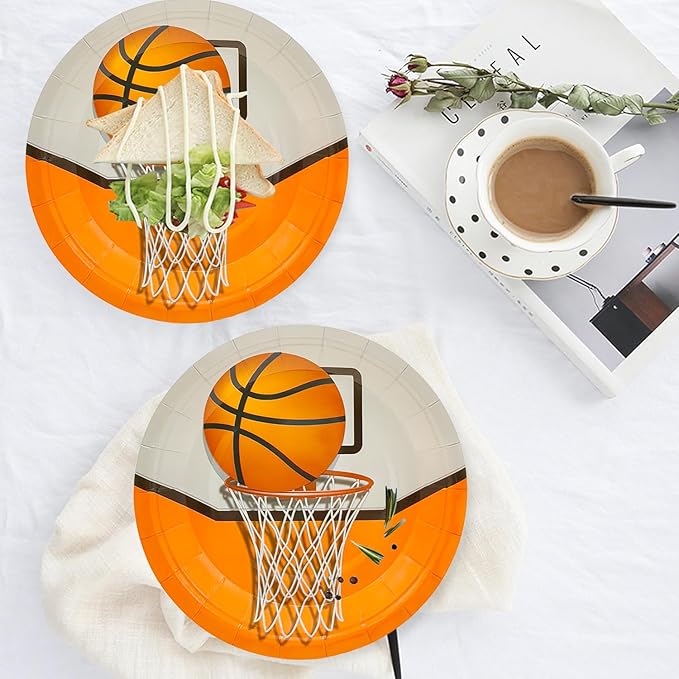 50Pcs Basketball Party Supplies - 7inch Paper Plates for Boys Sports Theme Birthday Party Decorations
