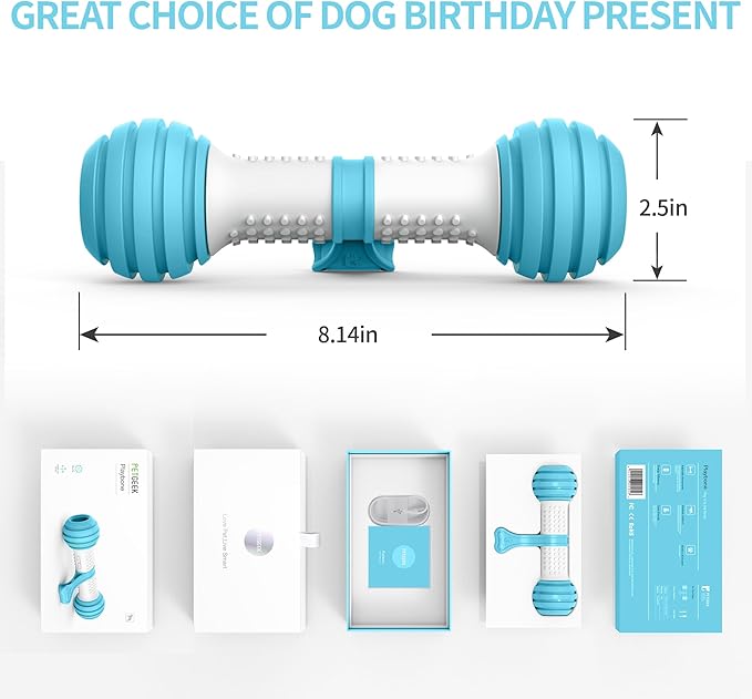 PETGEEK Interactive Dog Toys, Motion Activated Electronic Dog Toy Interactive Dog Bone Toys for Medium Large Dogs, USB Rechargeable Automatic Dog Toy for Boredom and Stimulating (Blue)