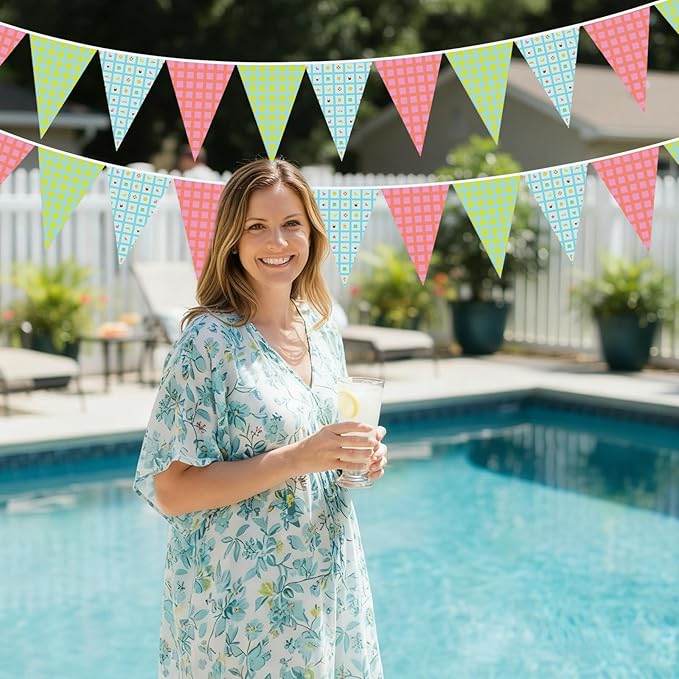 Jetec 5 Pack 49 Ft Pool Party Pennant Banner Pool Party Decorations for Summer Supplies, Backyard BBQ, Luau Supplies, Outdoor Poolside Decor
