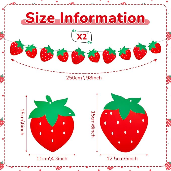 Flutesan 4 Packs Strawberry Party Decorations Strawberry Tablecloth and Banner Set 2 Table Covers, 86 x 51 Inch, 2 Hanging Banners for Birthday Summer Fruit Theme Baby Shower Party Supplies