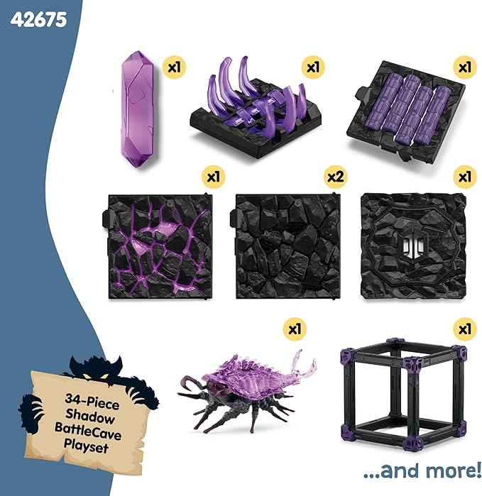 Schleich Eldrador Creatures - 34 PC Shadow Battle Cave with Bug Toy Playset - Insect Figurine for Boys and Girls with Expandable Fortress - Interactive, Imaginative Play for Kids Ages 7+ | 42675