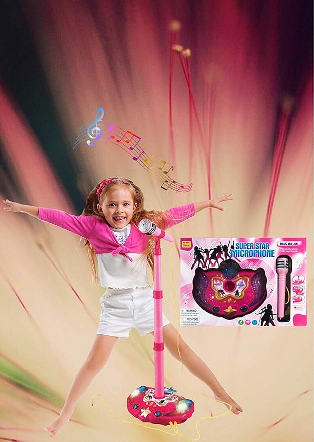 NA Princess Karaoke -Children's Toy Stand Up Microphone Play Set w/Built-in MP3 Player, Speaker, Adjustable Height (Pink)