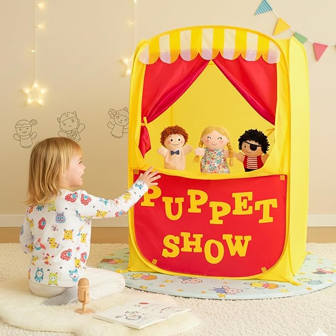 Alvantor® Pop Up Puppet Show Theater & Lemonade Stand, Pretend Playhouse Kids Tent, Puppet Stage Tabletop Sets for Toddlers Curtain Fordable, Indoor & Outdoor Children Drama 29"X29"X43"H, 1 pc