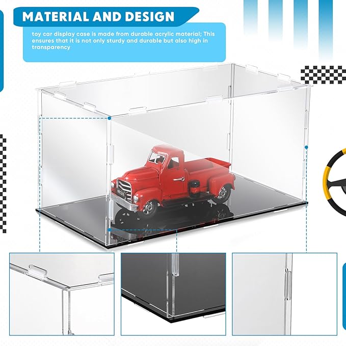 Acrylic Display Case 1: 18 Model Car Display Case with Black Base Clear Storage Stand Box for Car Toy Collectibles