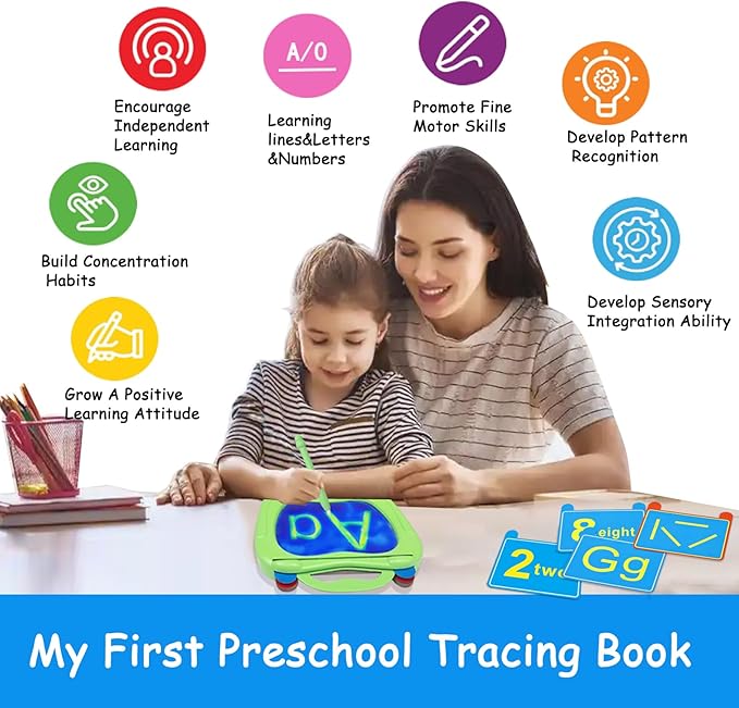 Preschool Sensory Learning Activities for Kids: Reusable Letters & Numbers Tracing Pad for Kids Ages 3-5 - ABC Handwriting Practice Sensory Toys for Preschool Kindergarten Toddlers 3 4 5 Years Old