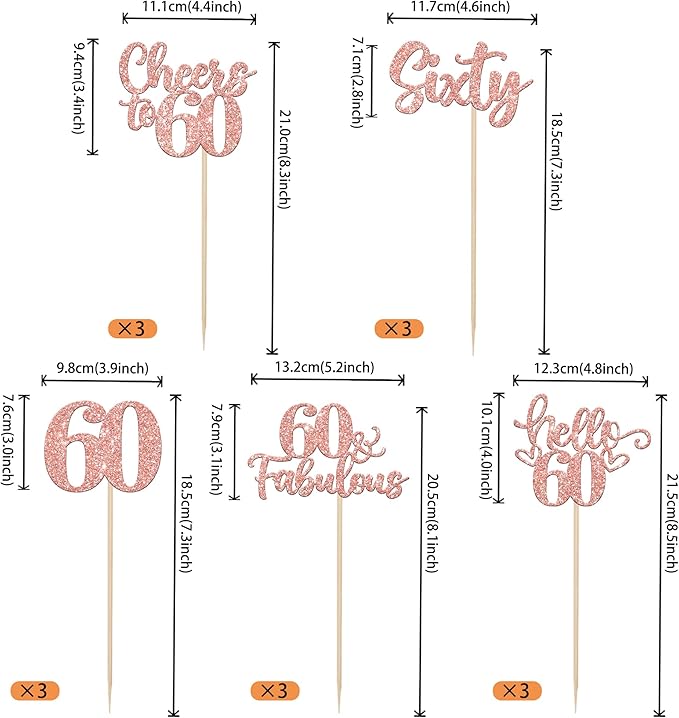 15PCS Happy 60th Birthday Centerpiece Sticks Sixty Hello 60 Cheers to 60 Table Flower Centerpieces Sticks 60 Fabulous Floral Decorations for Happy 60th Birthday Party Centerpieces Supplies Rose Gold