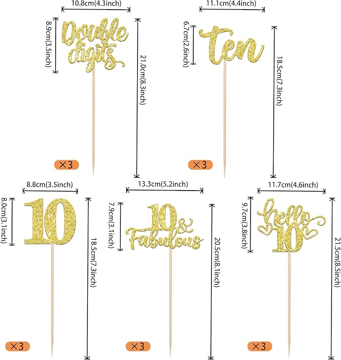15PCS Happy 10th Birthday Centerpiece Sticks Hello 10 Fabulous Table Flower Centerpieces Sticks Ten Double Digits Cheers to 10 Years Floral Decoration for 10th Birthday Party Centerpieces Sticks Gold