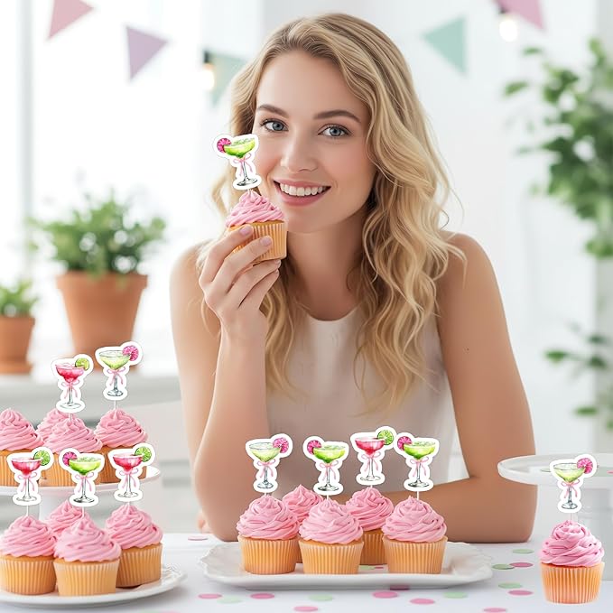 36Pcs Margarita Birthday Cupcake Toppers Green Cocktail Margarita Bridal Shower Decorations Margaritas and Matrimony Bridal Shower Cake Decor for Girl Mexican Fiesta Wedding Party Supplies