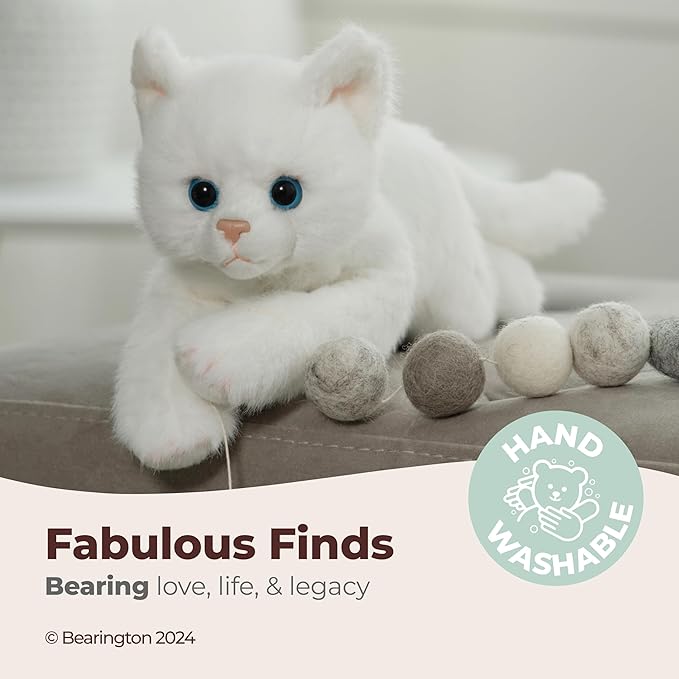 Bearington Lil' Muffin White Cat Stuffed Animal - 8" Adorable White Cat Plush Toy with Soft Fur and Lifelike Details - Cute and Cuddly Stuffed Kitten Plushy - Adorable Gift for Kids and Toddlers
