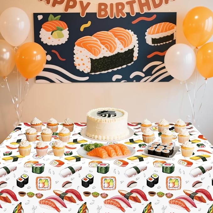 4 Pcs Sushi Party Decorations Supplies, Waterproof Rectangular Table Cover for Sushi Themed Party Supplies 52 x 108 Inch