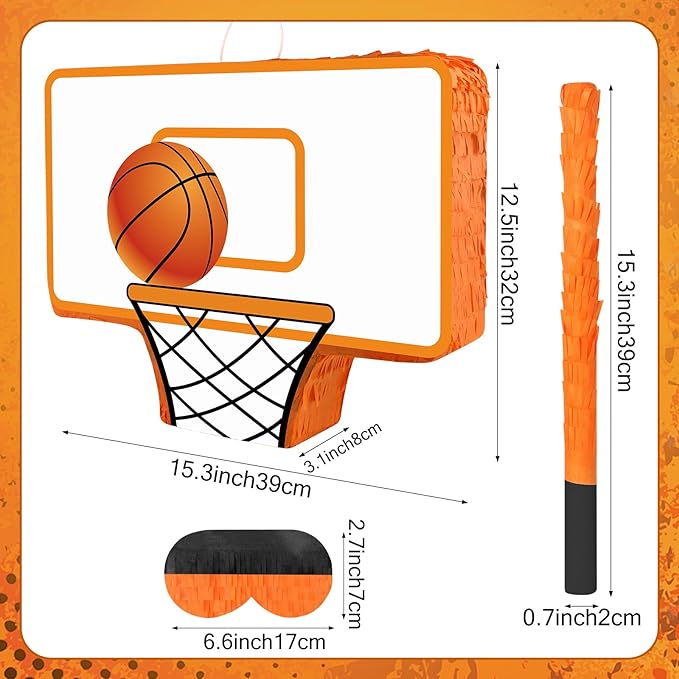 Hooqict Basketball Pinata with Blindfold and Bat Stick Basketball Birthday Party Decorations for Kids Boys Basketball Themed Party Supplies Sports Carnival Games