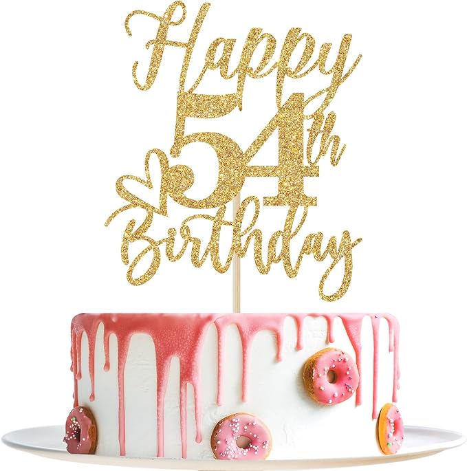 Happy 54th Birthday Cake Topper, 54 Birthday Decorations for Women/Men, Cheers to 54 Years, Hello 54, 54th Happy Birthday Party Decorations Gold Glitter