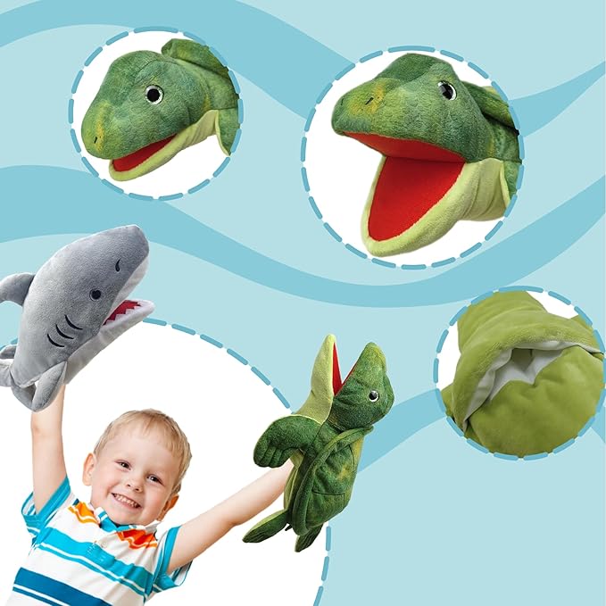 Hand Puppet Turtle Puppet,13" Sea Turtle Animal Puppets for Kids Realistic Plush Puppet Stuffed Turtl e Toys, Hand Puppet with Moveable Mouth Puppet Role Play Teaching