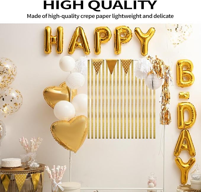 Crepe Paper Streamers 6 Rolls 492ft,Pack of Party Streamers Reel Golden Colors(1.8 Inch x 82 Ft/Roll),for Party Decorations, Birthday Decorations, Baby Shower Decorations and Wedding