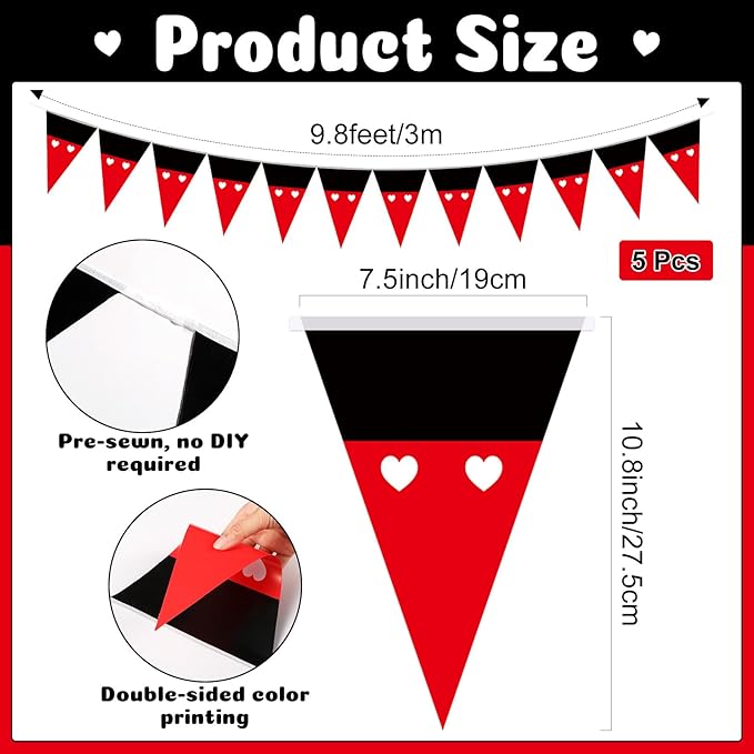 Tiamon 5 Pcs Red Mouse Theme Banner Birthday Decorations Red and Black Pennant Bunting Cartoon Themed Mouse Triangle Flag for Baby Shower Cartoon Birthday Party Decor