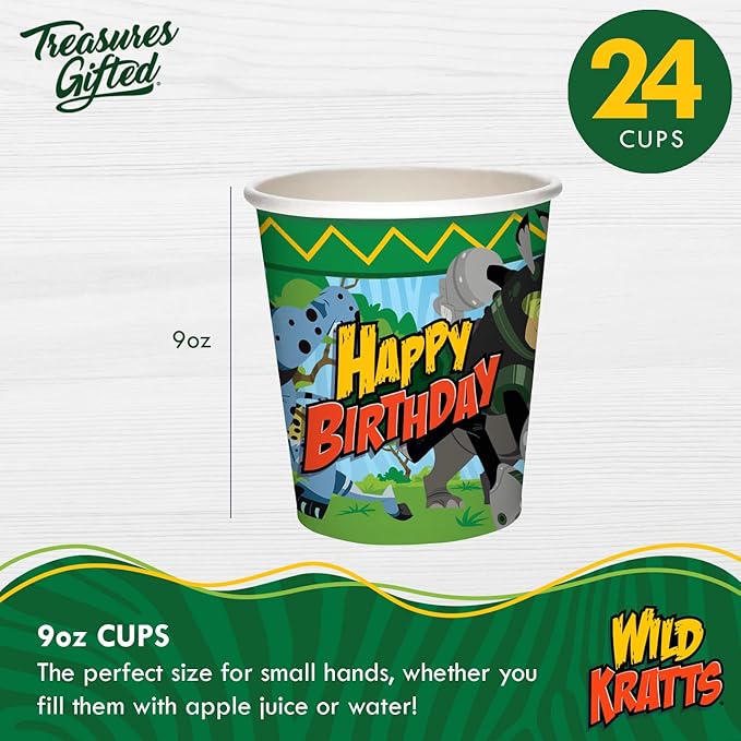 Treasures Gifted Officially Licensed Wild Kratts Birthday Party Supplies - Serves 24 Guests - Dinnerware Deluxe Set Wild Kratts Party Supplies - Wild Kratts Cups, Plates, Tablecloth & Napkins