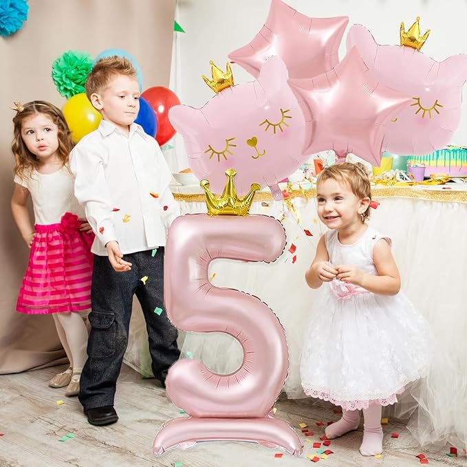 Pink Cat Balloon Set, Crown Cat Foil Balloon, 5 Year Old Girl Birthday Party Decoration, Cat Theme Party Decoration, Theme Party Supplies for Girls Kitten Pet Cat (5)
