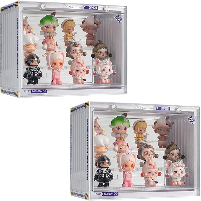Clear Display Case for Figures, 3 Tier Adjustable Display Stand, Acrylic Display Box with Magnetic Door, Dustproof Showcase for Collectibles Mini Funko Pop Popmart Action Figures (Ivory-2 Pack)