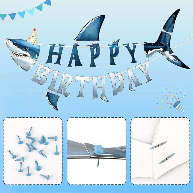 Hooqict Ocean Birthday Party Decorations Shark Happy Birthday Banner Garland Sea Ocean Party Banner for Kids Boys Under The Sea Animal Themed Party Decorations