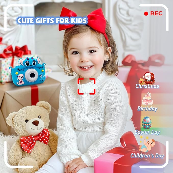 Kids Camera 2PCS Toddler Digital Camera Little Girls Toy Camera for 3 4 5 7+ Years Old Boys Christmas Birthday Gifts for Kids Digital Camera 40MP Dual Lens 1080P HD Video Selfie Camera 32GB SD Card