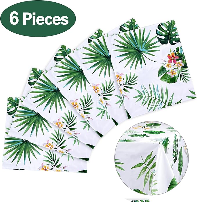 6 Pack Hawaiian Luau Tablecloths for Party Decoration, Hawaii Disposable Plastic Rectangular Table Covers, Aloha Tropical Palm Leaves Table Cloth, Summer Beach Kids Birthday Cocktail Party Supplies