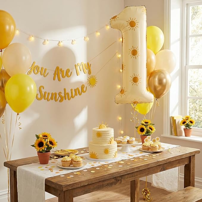 Jenaai Sun Number 1 Balloon First Trip Around the Sun Decorations, 1st Boho Here Comes the Son Baby Shower Balloon Decor for First Birthday Anniversary Celebrations Sunny Party Decorations