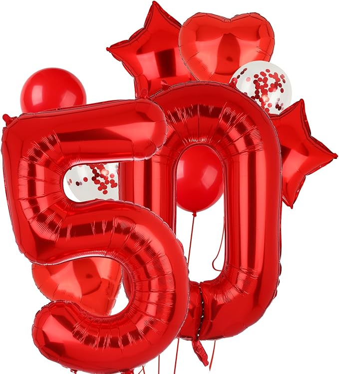 40 Inch 50 Red Number Balloons Mylar Foil Helium Digital Balloons Anniversary Event Celebration 50th Birthday Party Decor Supplies 10 Pcs