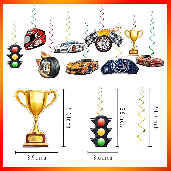 LARRAZABAL Race Car Birthday Party Decorations, Race Car Party Decorations Include Race Car Banner, Race Car Hanging Swirls and Honeycomb Centerpieces, Race Car Birthday Party Supplies