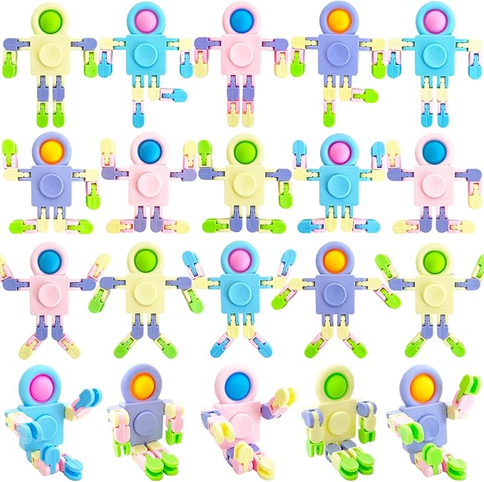 20 Pcs Funny Sensory Fidget Toys,Transformable Chain Robot Finger Toy,Stress Relief Fingertip Gyro Toys for Party Favors,Gifts,Classroom Supplies Prizes