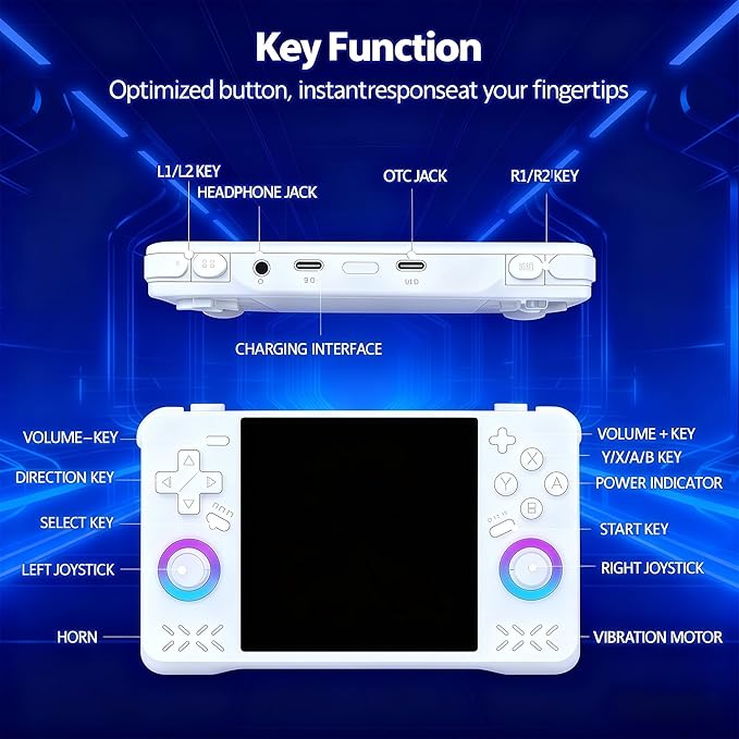 Upgraded XF40H Handheld Game Console,Retro Gaming Console Preloaded with Classic Games,4.0 Inch 4K HD IPS Screen,Portable Pocket Video Gaming with Valentine's Card & Premium Gift Box(128Gb Blue)