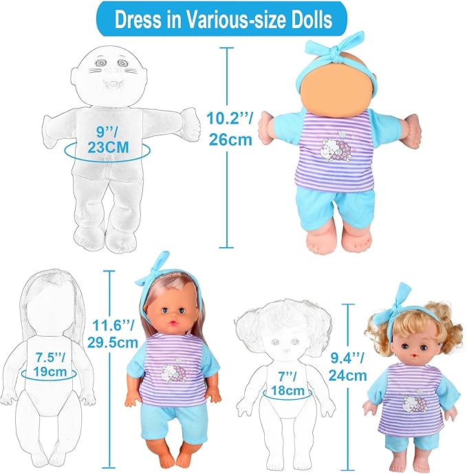 8pcs for 8-9-10 Inch Baby Doll Clothes Dress Newborn Baby Doll Accessories Gown Costumes Outfits with Schoolbag Xmas Gift-wrap