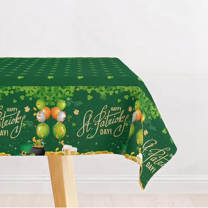 St Patrick’s Day Tablecloth, 54×108 Inch Green Shamrock Clover Table Cover for Irish Holiday Party, Plastic Disposable St Patrick’s Day Party Decoration for Dining Table, Home Decor