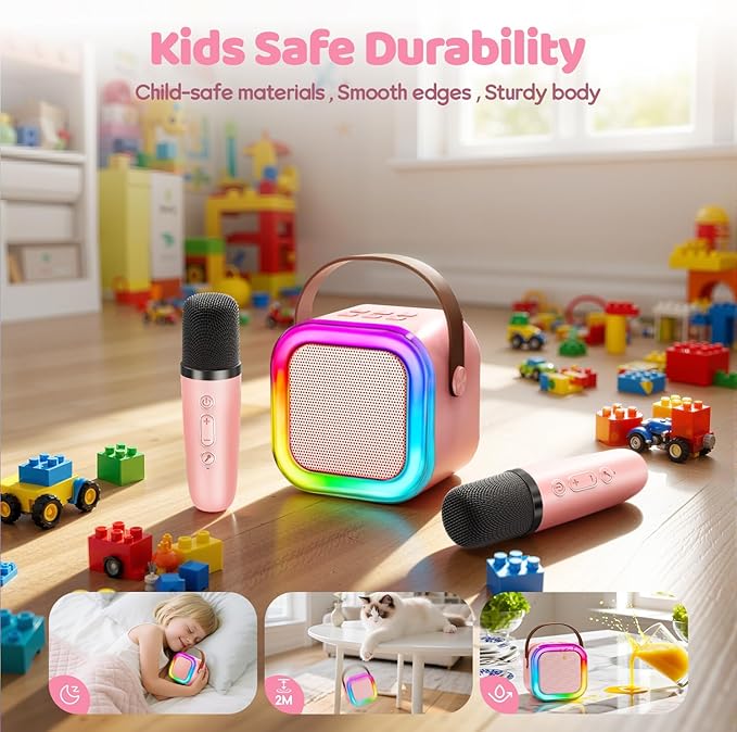 Mini Karaoke Machine for Kids, 2026 TOP Toys Birthday Gifts Ideas for Girls Ages 4, 5, 6, 7, 8, 9, 10, 12+ Years Old, Portable MP3 Player with 2 Wireless Mics for Family Home Party