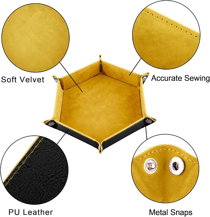 SIQUK 2 Pieces Dice Tray PU Leather Dice Folding Hexagon Tray Dice Holder for Dice Games Like RPG, DND and Other Table Games (Yellow, Violet)