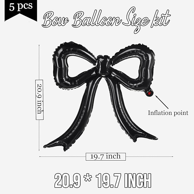 5 Pcs Black Bow Balloons Bow Party Decorations for Girl Women Black Bow Birthday Decorations Giant Foil Balloon for Baby Shower Bridal Engagement Wedding Decor Bachelorette Party Supplies